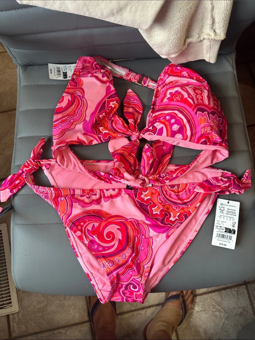 Lauren Ralph Lauren Pink & Fuchsia Swirl Tie Bikini Set